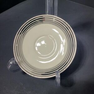 VTG Taylor Smith Taylor Saucer Ivory Silver Bands Art Deco TST 3491 6in